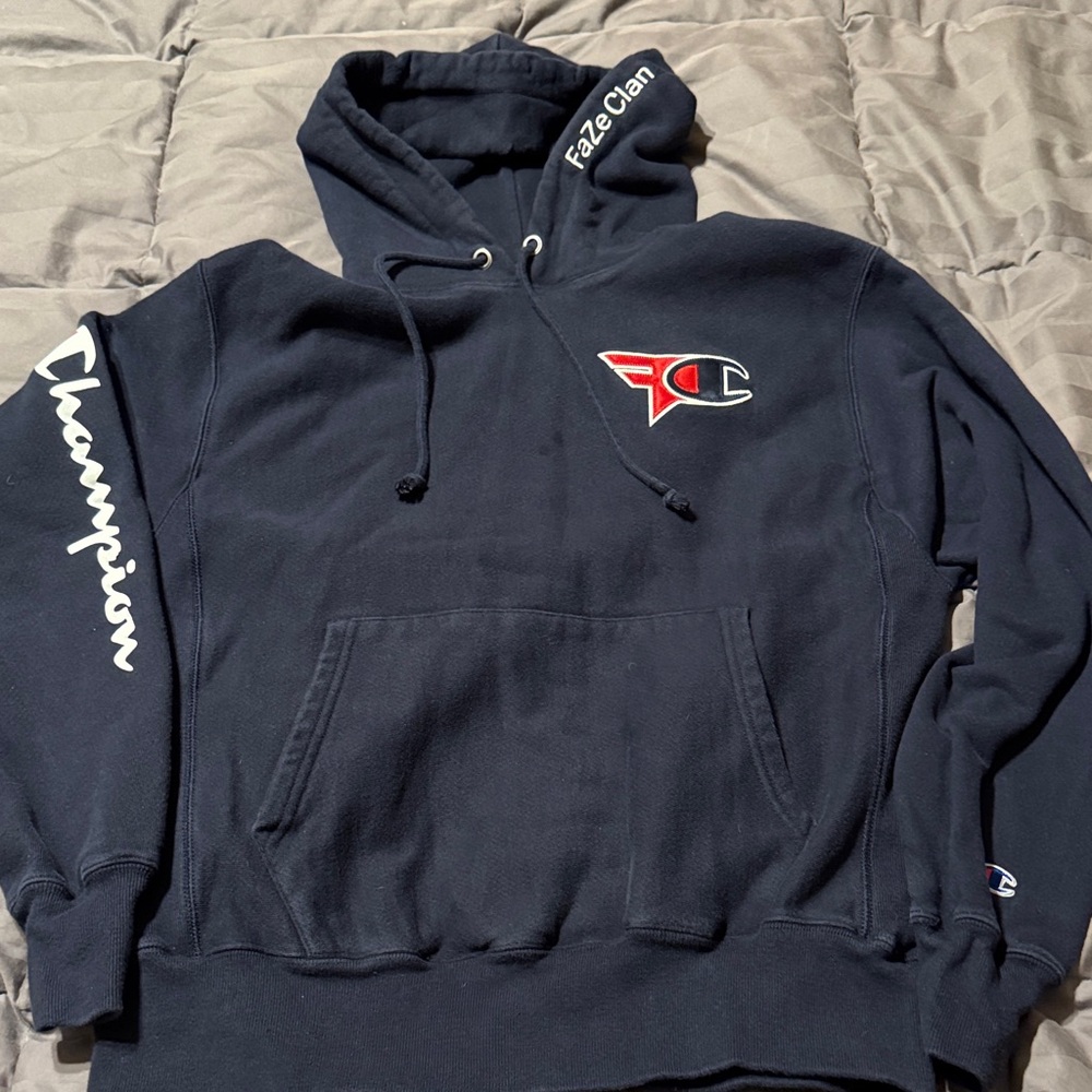 Champion X Faze Clan Men's Dark Blue Hoodie with Red Logo
